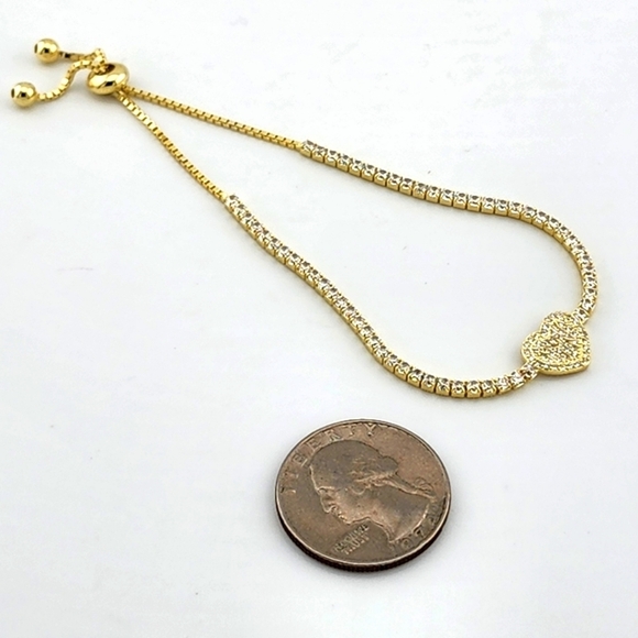 Gold Tone Heart Bracelet Sterling silver 925 dipped in gold - Picture 5 of 10